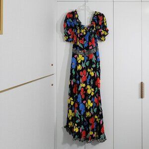 Rixo Maxi Dress Size 16W/18W Multicolor Floral Puff Sleeves